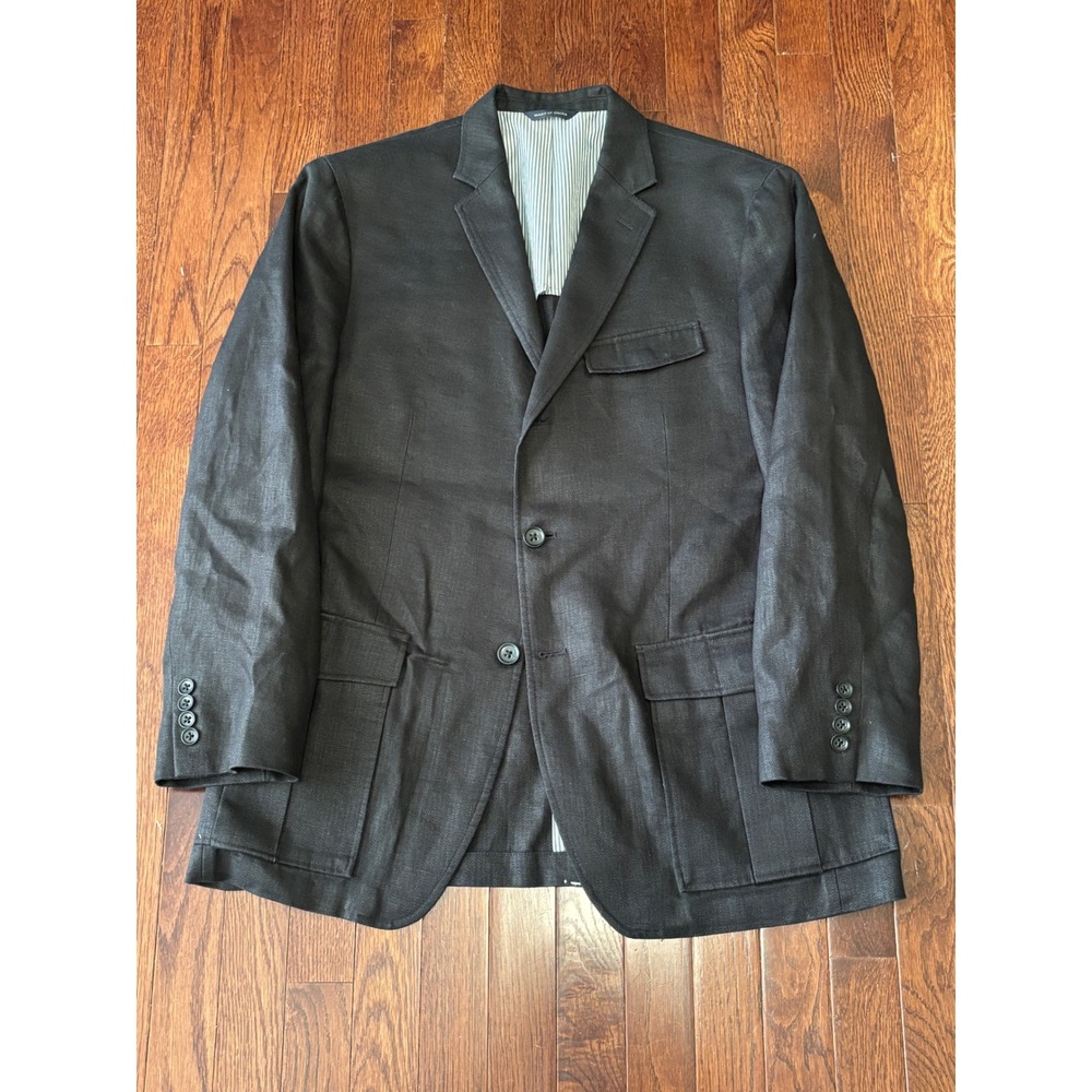 Banana Republic Mens 42R Black Linen Herringbone Tailored Fit Blazer 825618-00